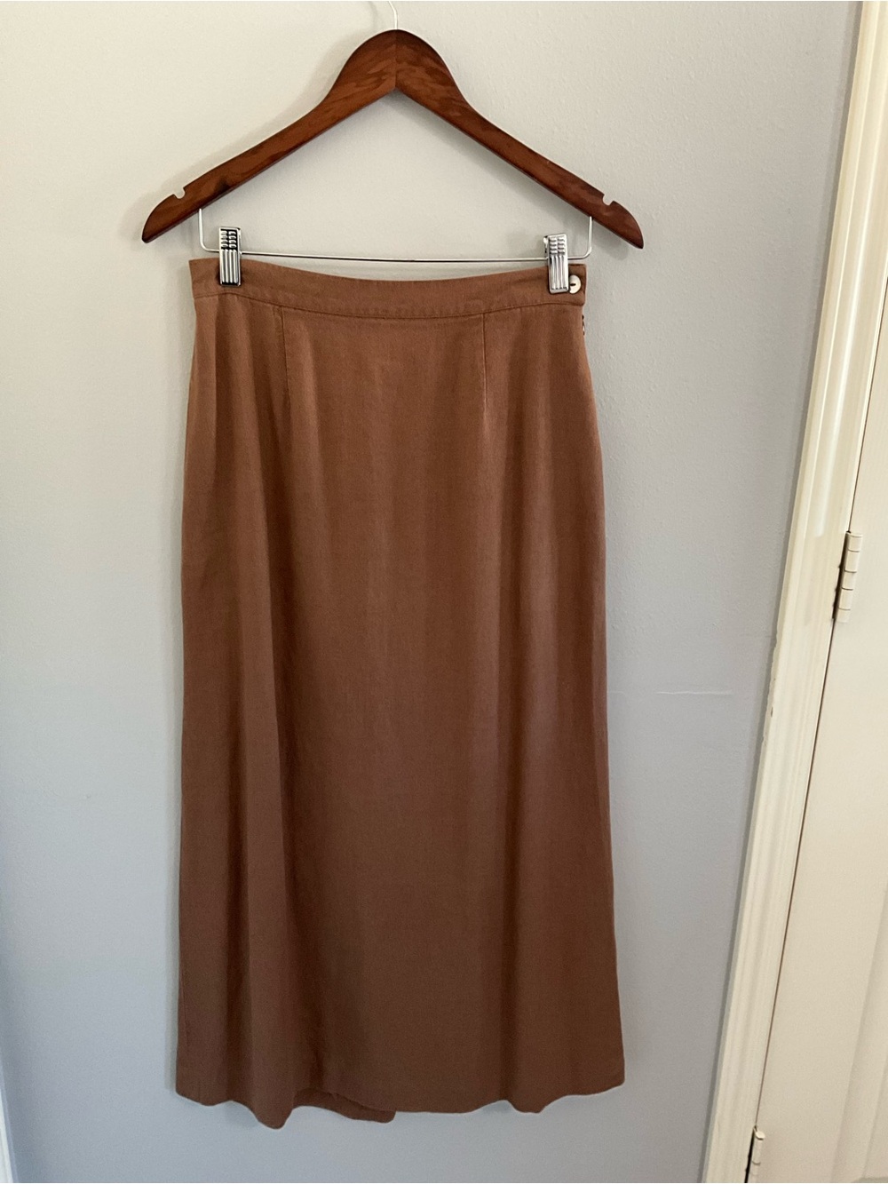 Talbots Brown Solid Minimalist A Line Side Zip Maxi Skirt